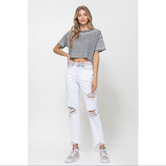 PRICE DROP Calliope Super High Rise Straight Crop Blocking Detail Jeans - Picture 12 of 14